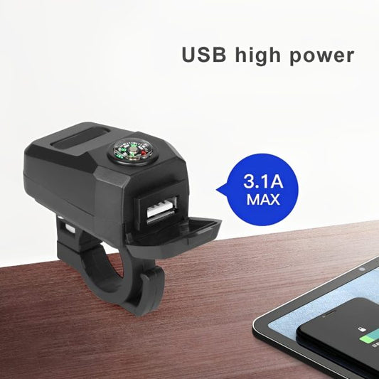 MotoCharge Pro – USB Charger with Compass (Waterproof, 36–105V)