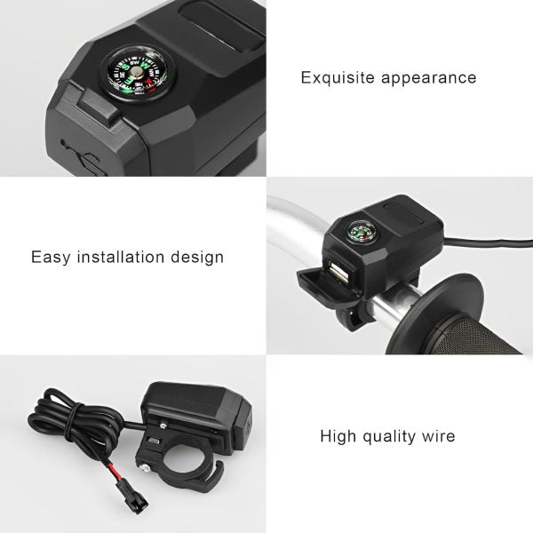 MotoCharge Pro – USB Charger with Compass (Waterproof, 36–105V)