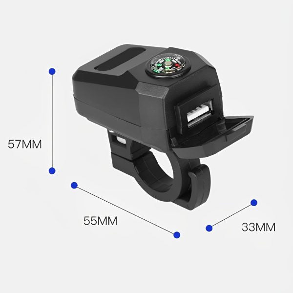 MotoCharge Pro – USB Charger with Compass (Waterproof, 36–105V)